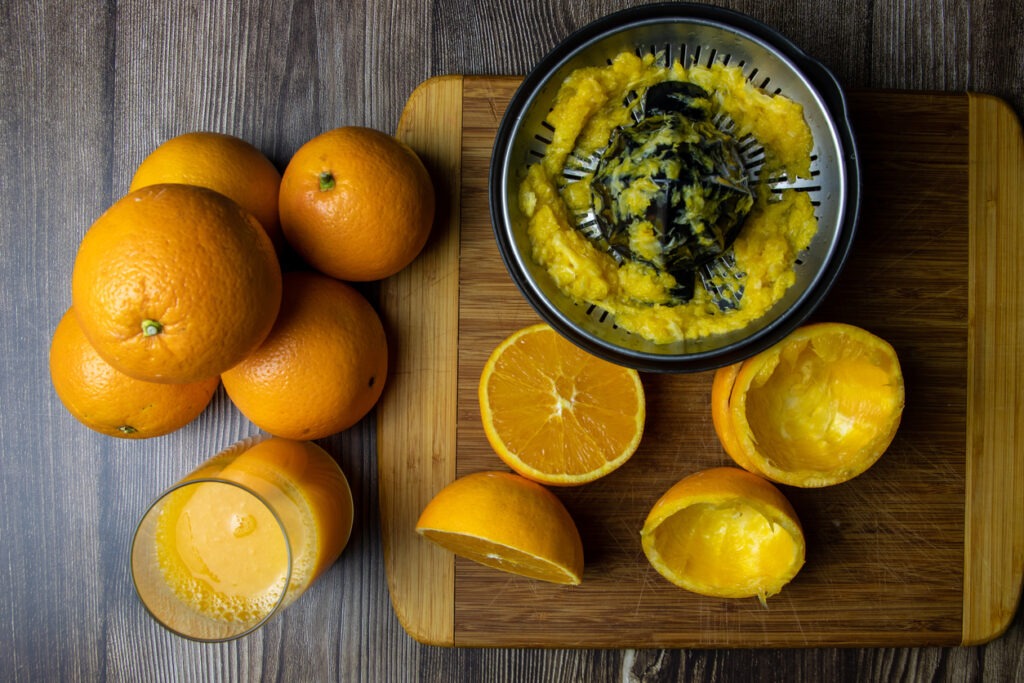 Pomace left after extracting juice from oranges