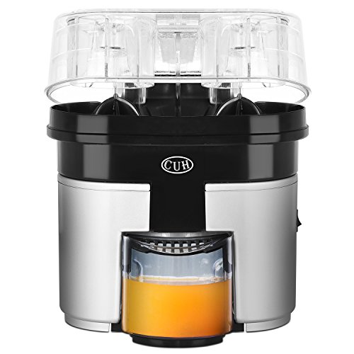 CUH 90W Double Orange Citrus Juicer with Pulp Separator Whisper and Built in Slicer, Silver Black