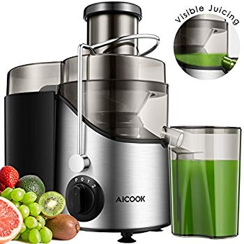 Juicer Juice Extractor, Aicook 3” Wide Mouth Stainless Steel Centrifugal Juicer, BPA Free, Non Slip Feet, Three Speed Juicer Machine for Fruits and Vegetable