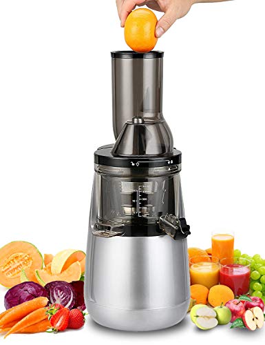 Slow Masticating Juicer by Tiluxury , Low Speed With Wide Chute Anti Oxidation ,Whole Fruit and Vegetable Vertical Cold Press Juicers(250W AC Motor,40 RPMs,3″ Big Mouth),BPA Free (Silver Gray)