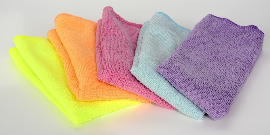 five colorful microfiber cloths