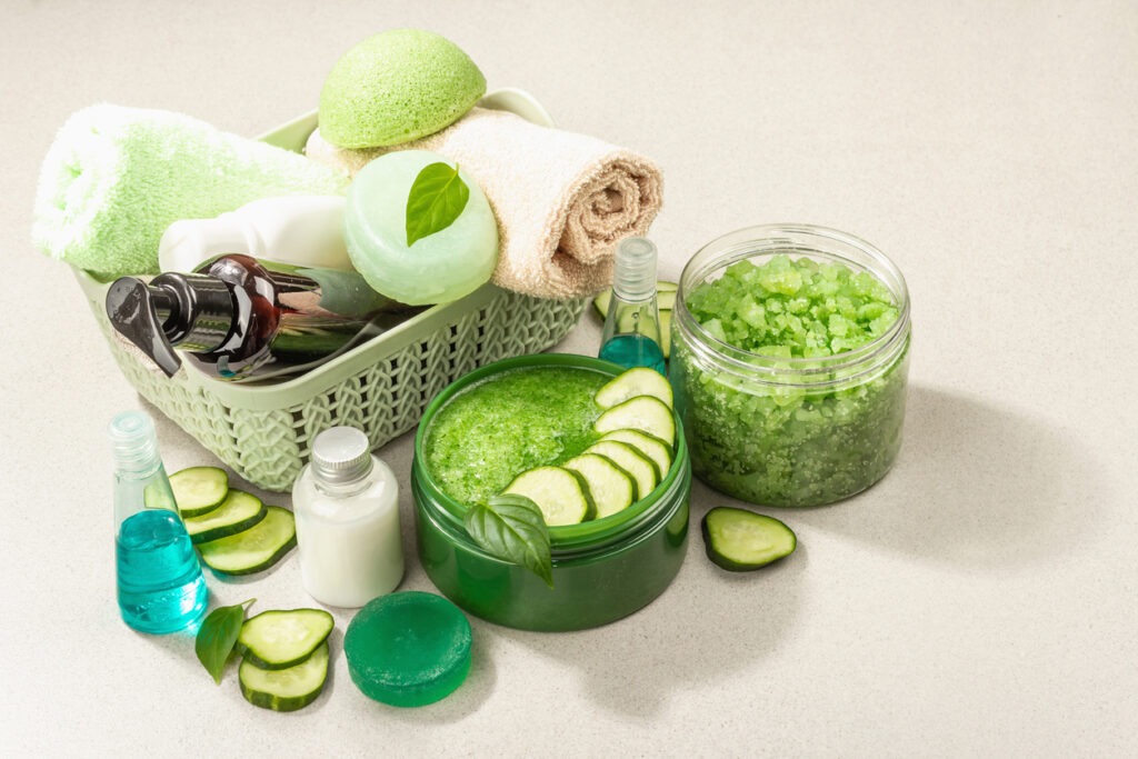 Homemade cosmetics with cucumber juice pulp
