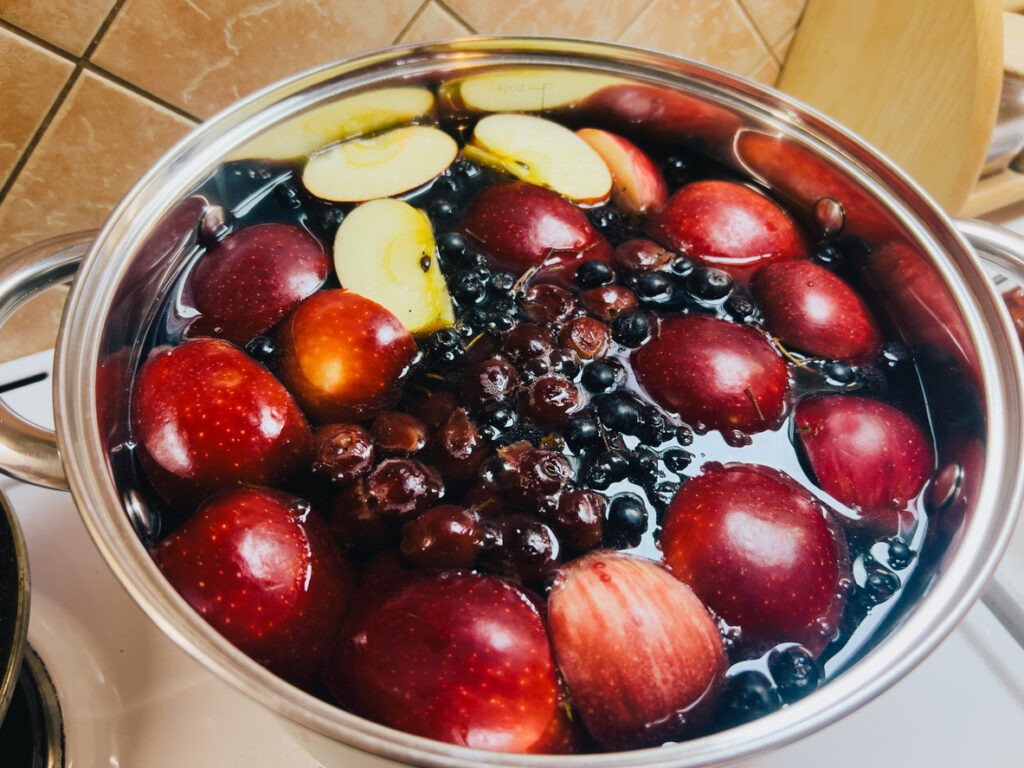Soaking fruits in a pan